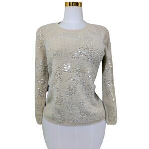 Soft Beige Sequin Knit Sweater Women’s Small Unbranded Cozy Textured Pullover